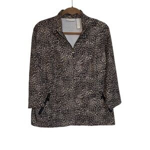 Chico's Women 2 Large Leopard Print Lightweight Jacket 2Way Zipper Front Pockets